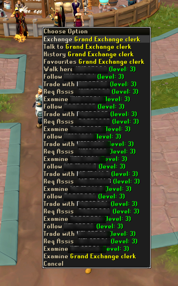 Level 3 accounts clustered around the Grand Exchange clerk